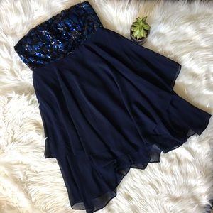 💙 Minuet Navy Blue Strapless Sequin Mini Dress